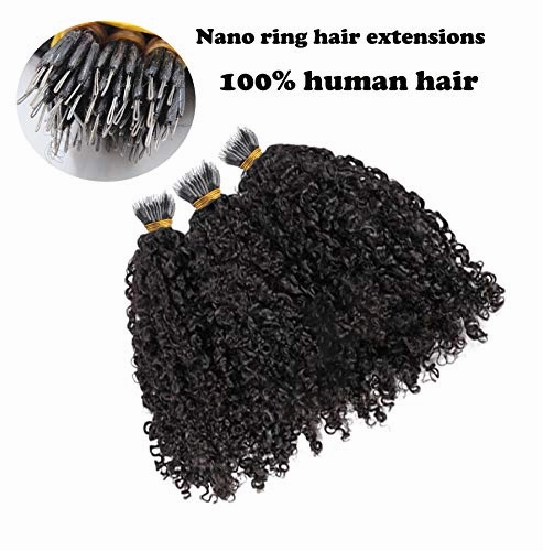 Curly Nano Ring Hair Extensions Machine Made Natural Color Remy Peruvian Hair Extensions For Women 1g/strand 8inch-26ich (22inch 100strands, Color #4)
