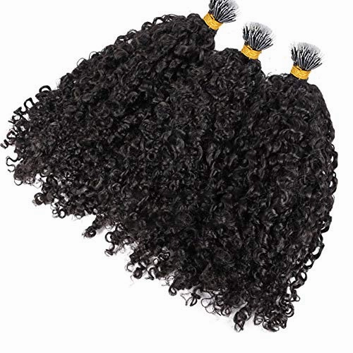 Curly Nano Ring Hair Extensions Machine Made Natural Color Remy Peruvian Hair Extensions For Women 1g/strand 8inch-26ich (22inch 100strands, Natural Color)