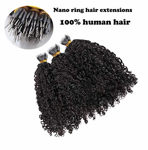 Curly Nano Ring Hair Extensions Machine Made Natural Color Remy Peruvian Hair Extensions For Women 1g/strand 8inch-26ich (22inch 100strands, Natural Color)