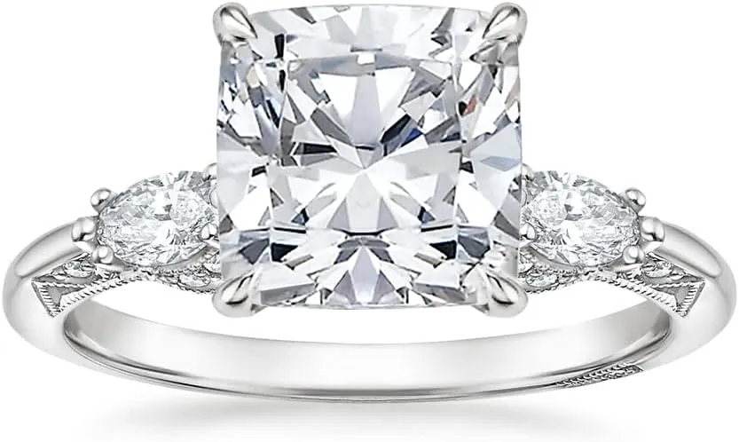 Cushion Moissanite Engagement Ring 1-3.70 CT Tacori Three Stone Marquise Wedding Bridal Set 925 Sterling Silver 10K 14K 18K Gold Anniversary Promise Ring Valentine Gift for Her