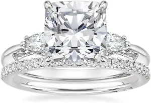 Cushion Moissanite Engagement Ring 1-3.70 CT Tacori Three Stone Marquise Wedding Bridal Set 925 Sterling Silver 10K 14K 18K Gold Anniversary Promise Ring Valentine Gift for Her