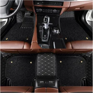 Custom Double Layer Car Floor Mat Compatible for Genesis GV70 2021 2022 2023 Auto Carpet Accessories Syling Interior Parts (Color : Black Beige)
