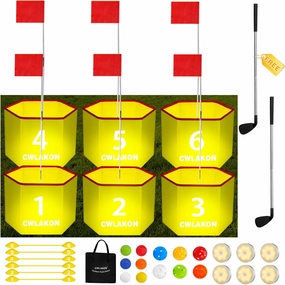 CWLAKON Yard Golf Game Glow in The Dark with LED Light & 2 Clubs, Portable 6 Holes with Balls, Outdoor Night Light up Backyard Golf Games for Adults, Kids, Family, Camping, Park, Lawn, Picnic Fun