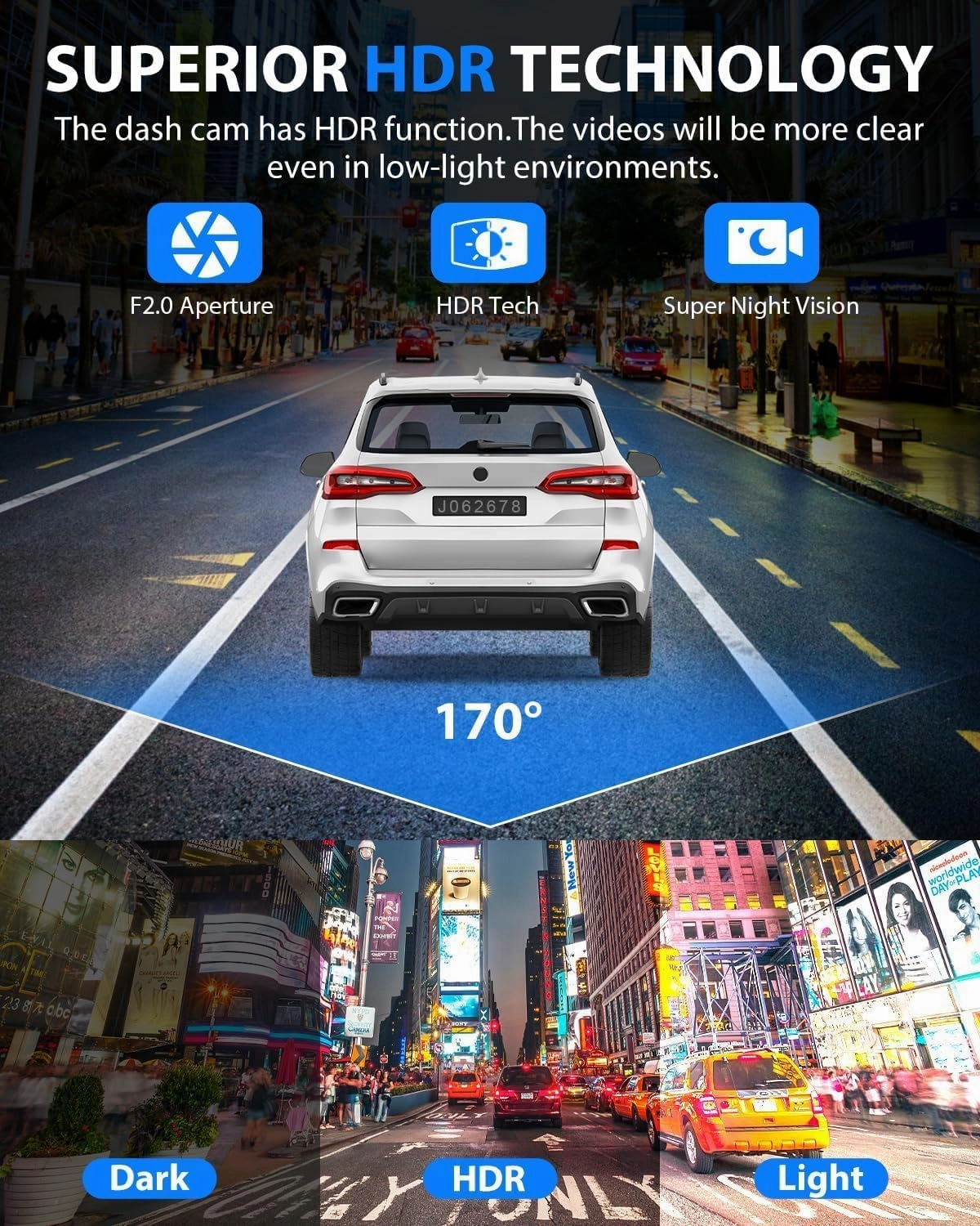 Dash Cam Front and Rear Inside, 3 Channel Dash Camera for Cars, 1080P Car Dash Cam, Triple Dash Cam, Dash Camera , Loop Recording, HDR, G-Sensor, 24Hr Parking