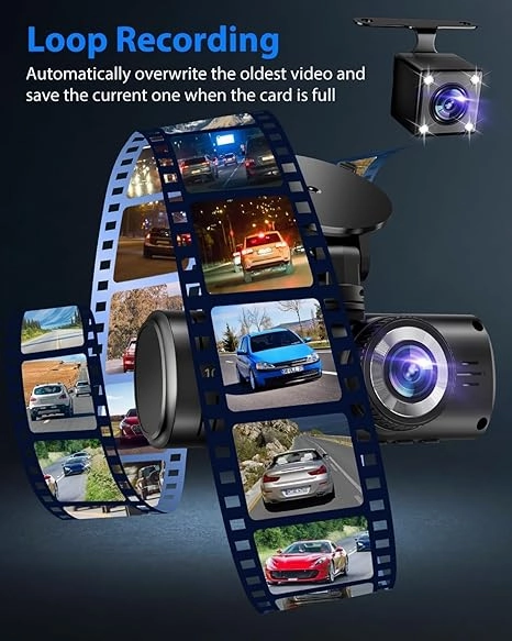 Dash Cam Front and Rear Inside, 3 Channel Dash Camera for Cars, 1080P Car Dash Cam, Triple Dash Cam, Dash Camera , Loop Recording, HDR, G-Sensor, 24Hr Parking