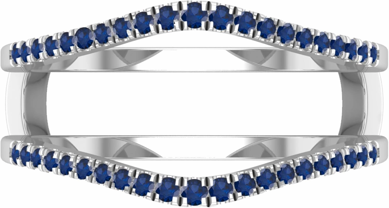 Dazzlingrock Collection Round Blue Sapphire Engagement Enhancer Guard Ring for Her in 925 Sterling Silver