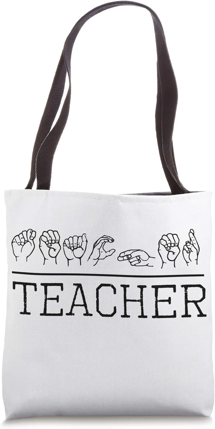 Deaf Pride Teacher ASL Sign Language Word T-Shirt Tote Bag