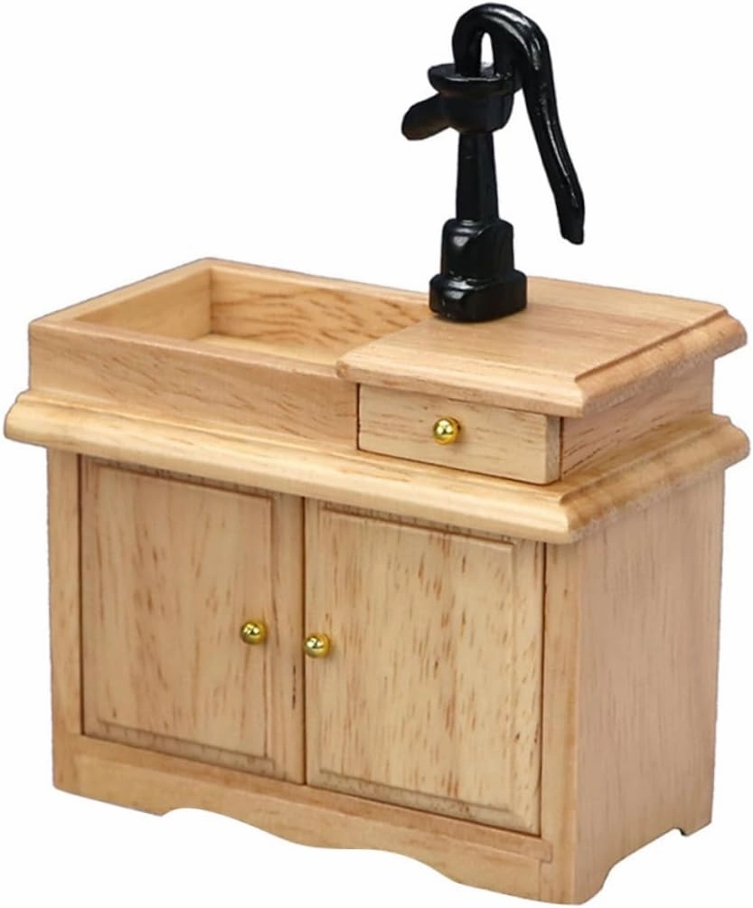 DECHOUS Miniature Sink Cabinet Miniature Furniture Sink Cabinet for Dollhouse for Mini House Decor Original Wood