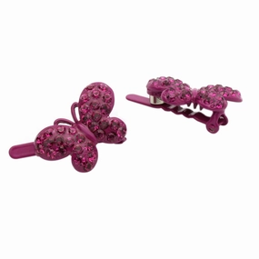 Decorative Hair Clip Butterfly Magnetic Barrette Rhinestone Crystal Hair Barrette, Set of Two, Fuchsia