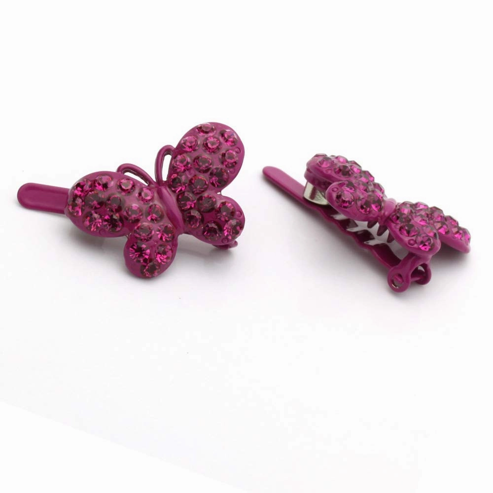 Decorative Hair Clip Butterfly Magnetic Barrette Rhinestone Crystal Hair Barrette, Set of Two, Fuchsia