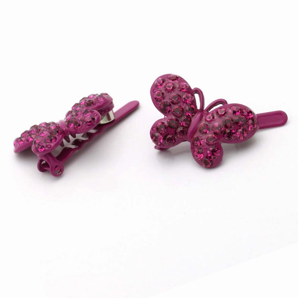 Decorative Hair Clip Butterfly Magnetic Barrette Rhinestone Crystal Hair Barrette, Set of Two, Fuchsia
