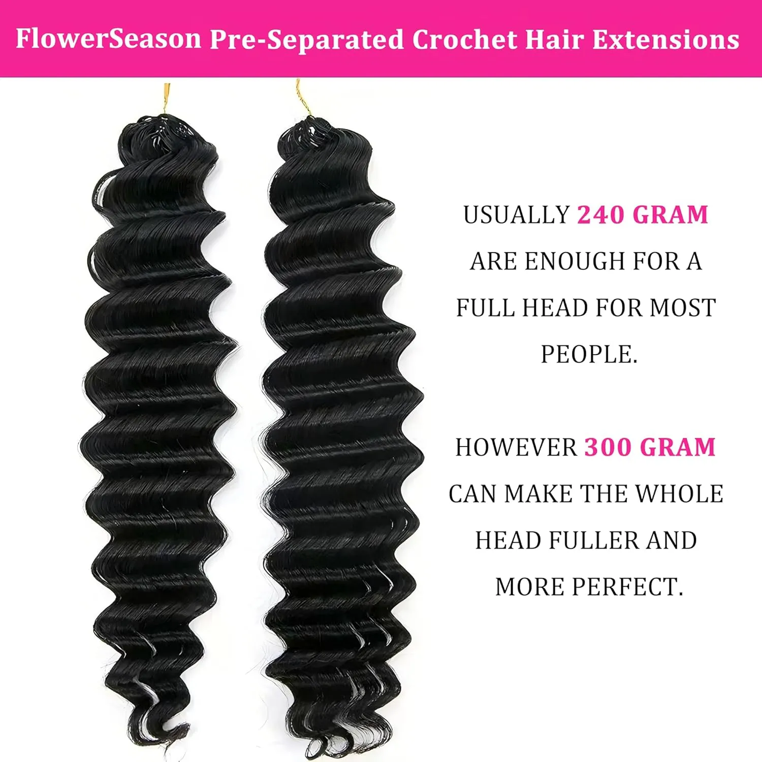 Deep Wave Knotless Pre-Separated Crochet Hair Extensions Feather Hair Extensions Deep Culry Feather Line Hair Extensions 100% Human Hair Natural Color 16 Inch 120g