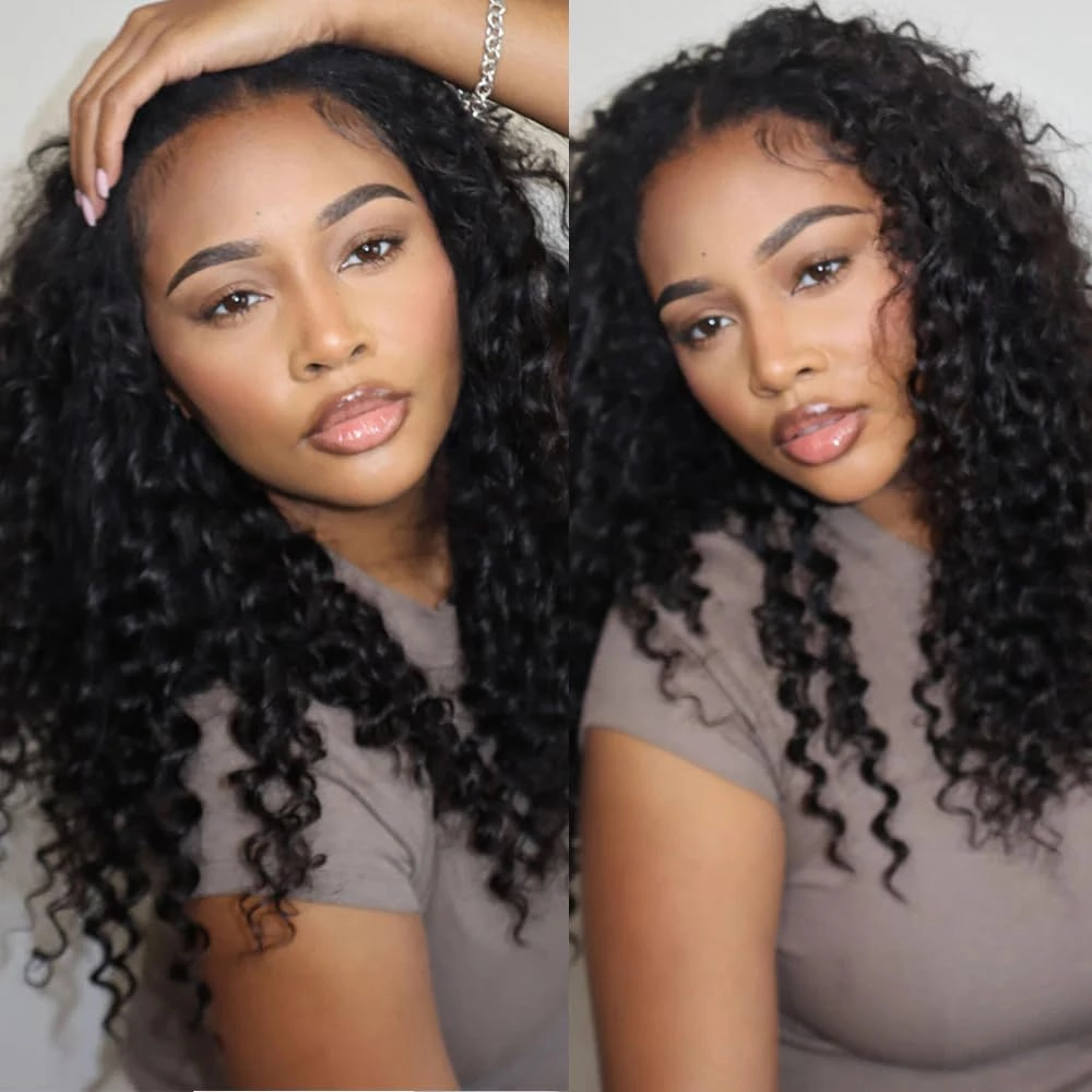 Deep Wave Knotless Pre-Separated Crochet Hair Extensions Human Hair Loose Wave Crochet Hair Natural Black Machine Made Feather Human Hair Extension 20inch 120g