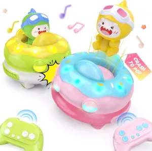 DEERC 2 Pack Remote Control Ejecting Bumper Car,RC Car Toys with LED Lights&Music, RC Battle Stunt Race Cars, Christmas Birthday Gifts Toys for Ages 6  Year Old Girls Boys