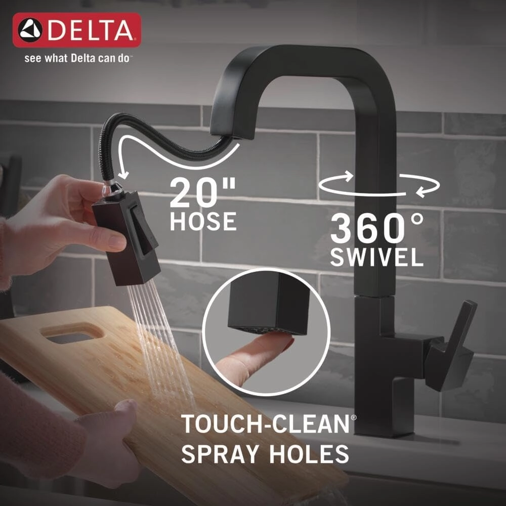 Delta Faucet Junction Kitchen Faucet with Pull Down Sprayer, Matte Black Modern Single Hole Kitchen Sink Faucet, Matte Black 19825LF-BL
