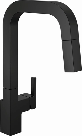 Delta Faucet Junction Kitchen Faucet with Pull Down Sprayer, Matte Black Modern Single Hole Kitchen Sink Faucet, Matte Black 19825LF-BL