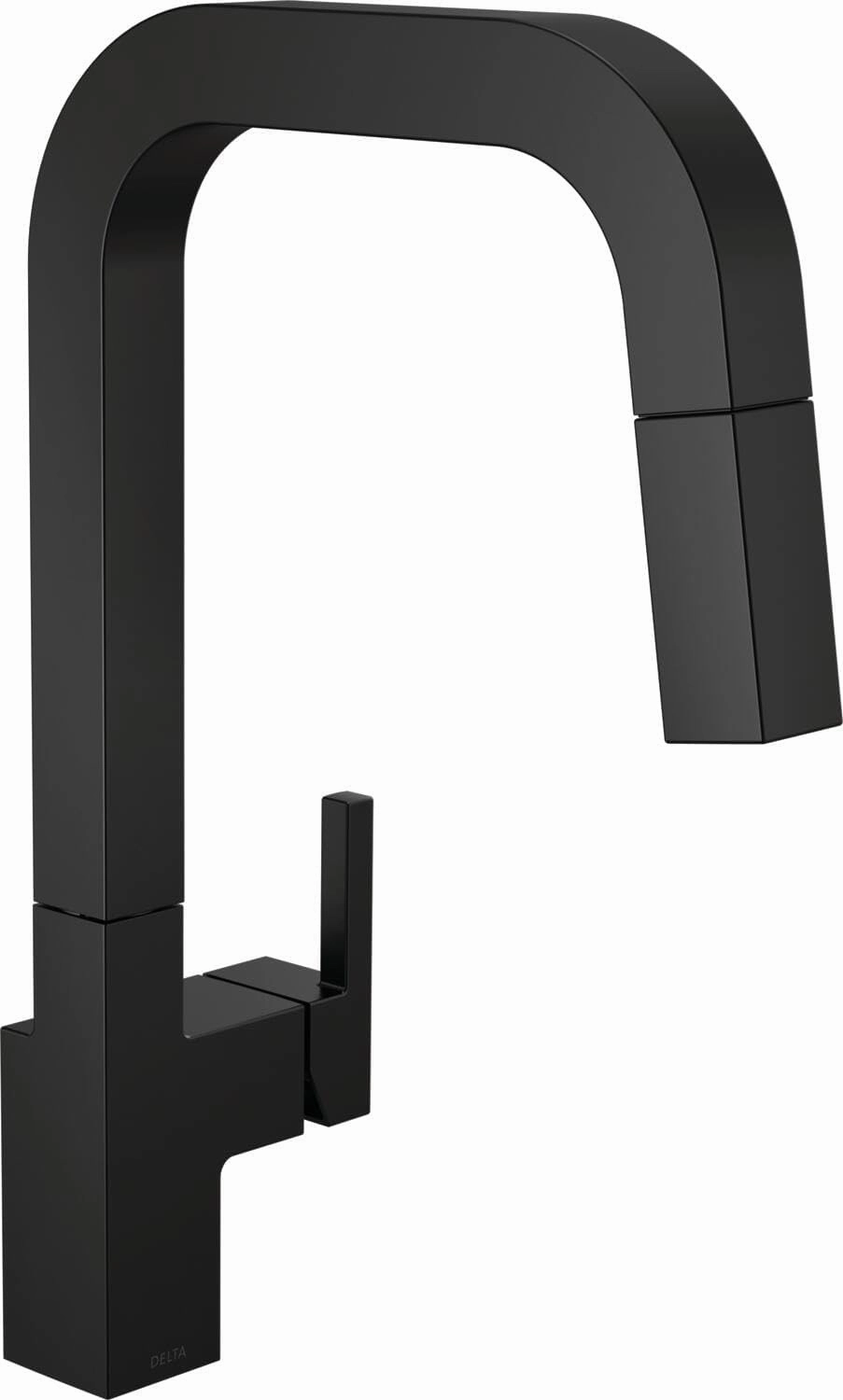 Delta Faucet Junction Kitchen Faucet with Pull Down Sprayer, Matte Black Modern Single Hole Kitchen Sink Faucet, Matte Black 19825LF-BL