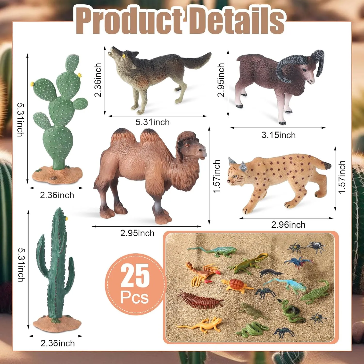 Desert Animals Figurines Set Model Trees Kit Desert Diorama Supplies Animals Figures with Tree and Cactuses Figurines Resin Insects for Kids Birthday Party Favors School Projects