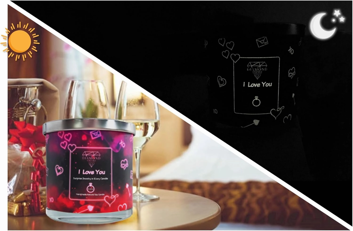 Diamond Empire I Love You Candle with Surprise Jewelry Inside (Surprise Jewelry Valued up to $3,500) 2 Wick Candle (Burn up to 120 H) Ring Size 6
