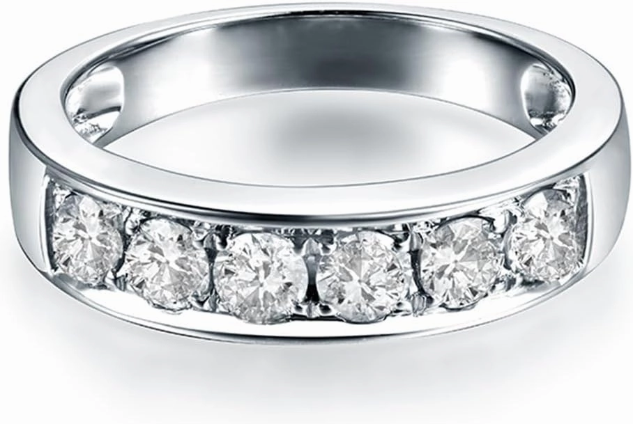 Diamond Rings For Women, 14K White Gold Rings - Real Diamond Ring, 0.60 Carat Natural Genuine Diamonds Eternity Band Promise Rings For Her Engagement Ring & Wedding Band