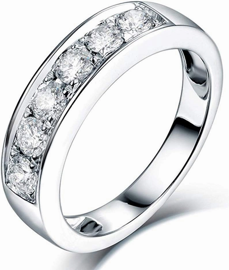 Diamond Rings For Women, 14K White Gold Rings - Real Diamond Ring, 0.60 Carat Natural Genuine Diamonds Eternity Band Promise Rings For Her Engagement Ring & Wedding Band