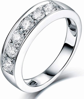 Diamond Rings For Women, 14K White Gold Rings - Real Diamond Ring, 0.60 Carat Natural Genuine Diamonds Eternity Band Promise Rings For Her Engagement Ring & Wedding Band
