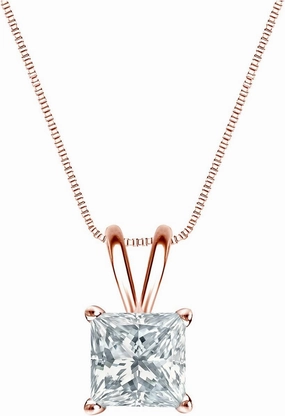 Diamond Wish 14k Rose Gold 4-Prong Basket Princess-Cut Diamond Solitaire Pendant (1/3 cttw, G-H, VS2-SI1)