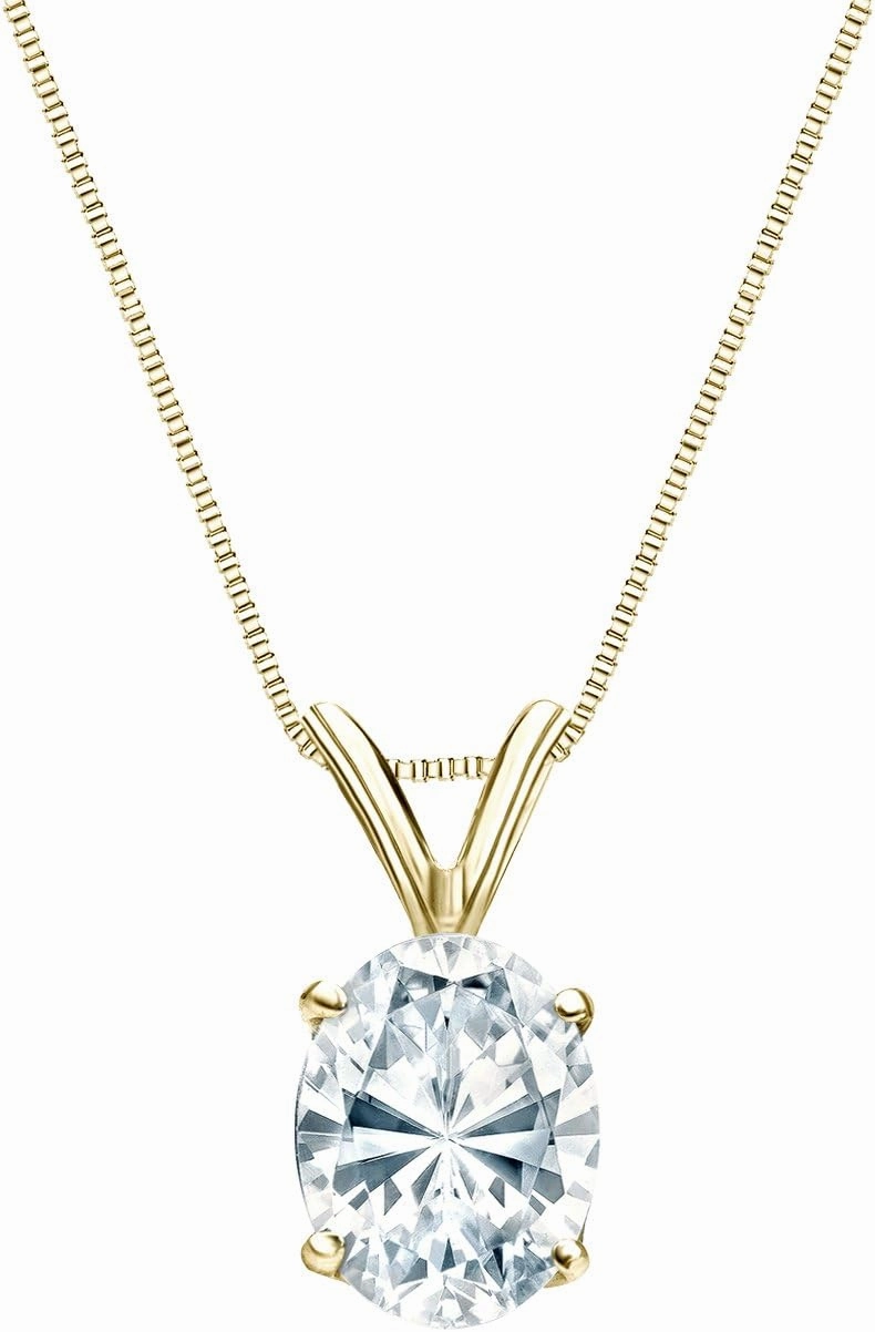 Diamond Wish 14k Yellow Gold 4-Prong Basket Oval-Cut Diamond Solitaire Pendant (1/2 cttw, H-I, I1-I2)