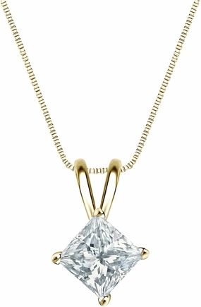 Diamond Wish IGI Certified 18k Yellow Gold 4-Prong Basket Princess-Cut Diamond Pendant (3/4 cttw, G-H, VS2-SI1)