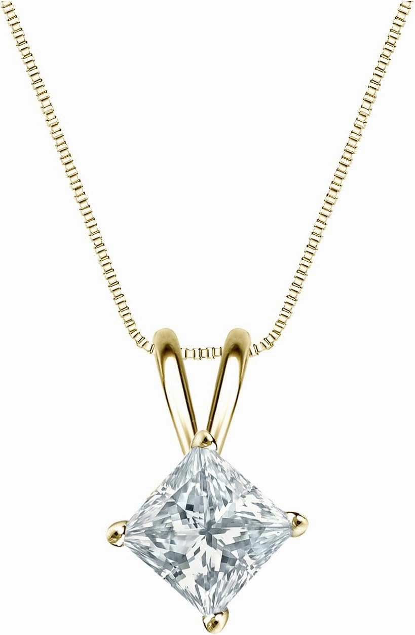 Diamond Wish IGI Certified 18k Yellow Gold 4-Prong Basket Princess-Cut Diamond Pendant (3/4 cttw, G-H, VS2-SI1)