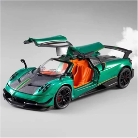 Diecast Model Cars 1:24 for Pagani Huayra Alloy Diecast Sports Cars Sound Light Opened Pull Back Spray Version Models Toy Vehicle(Green)
