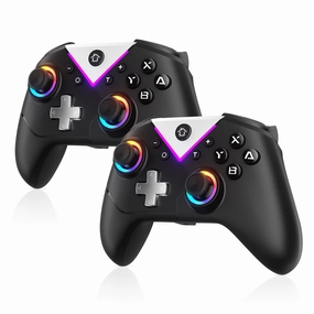 Dinosoo 2 Pack RGB Wireless Switch Controller, PC Gaming Controller, with Bluetooth, Wake up, Gyro Axis, Turbo, Macro, Dual Vibration, headphone Jack, and Screenshot, Compatible with Steam and Switch