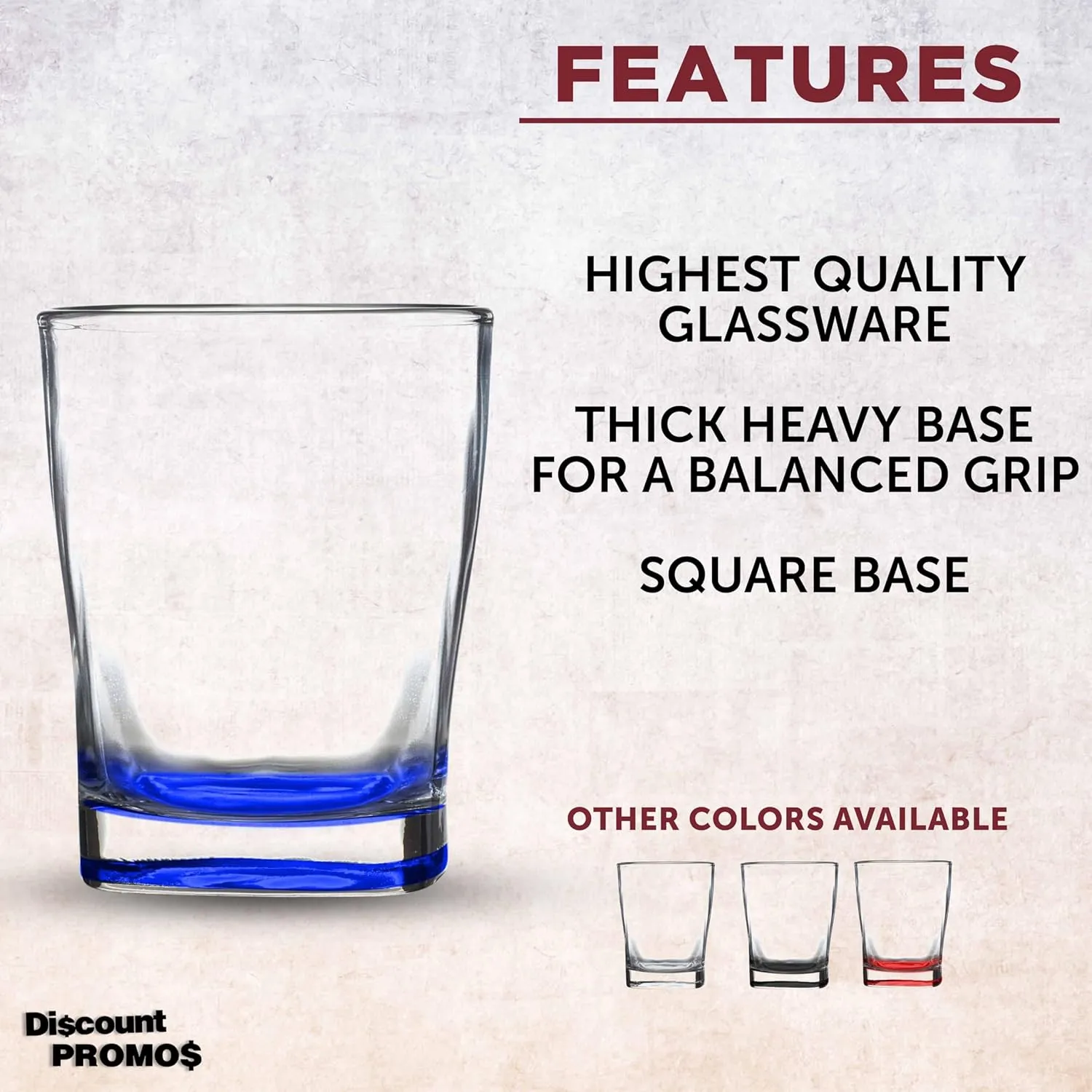 DISCOUNT PROMOS 10 Verona Whiskey Glasses Set, 11 oz. - Durable, Thick Base, Color Bottom, Barware - Blue