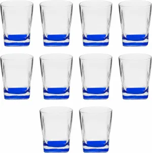 DISCOUNT PROMOS 10 Verona Whiskey Glasses Set, 11 oz. - Durable, Thick Base, Color Bottom, Barware - Blue