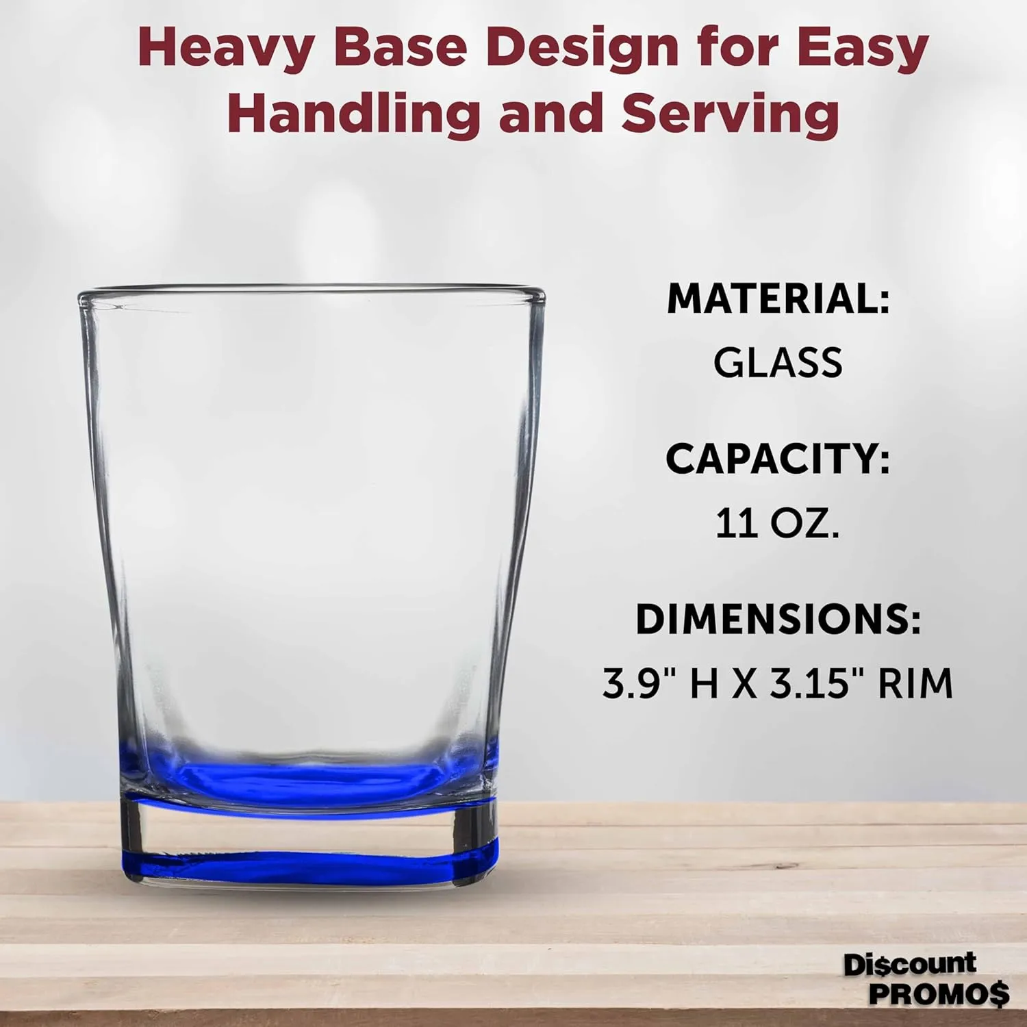 DISCOUNT PROMOS 10 Verona Whiskey Glasses Set, 11 oz. - Durable, Thick Base, Color Bottom, Barware - Blue