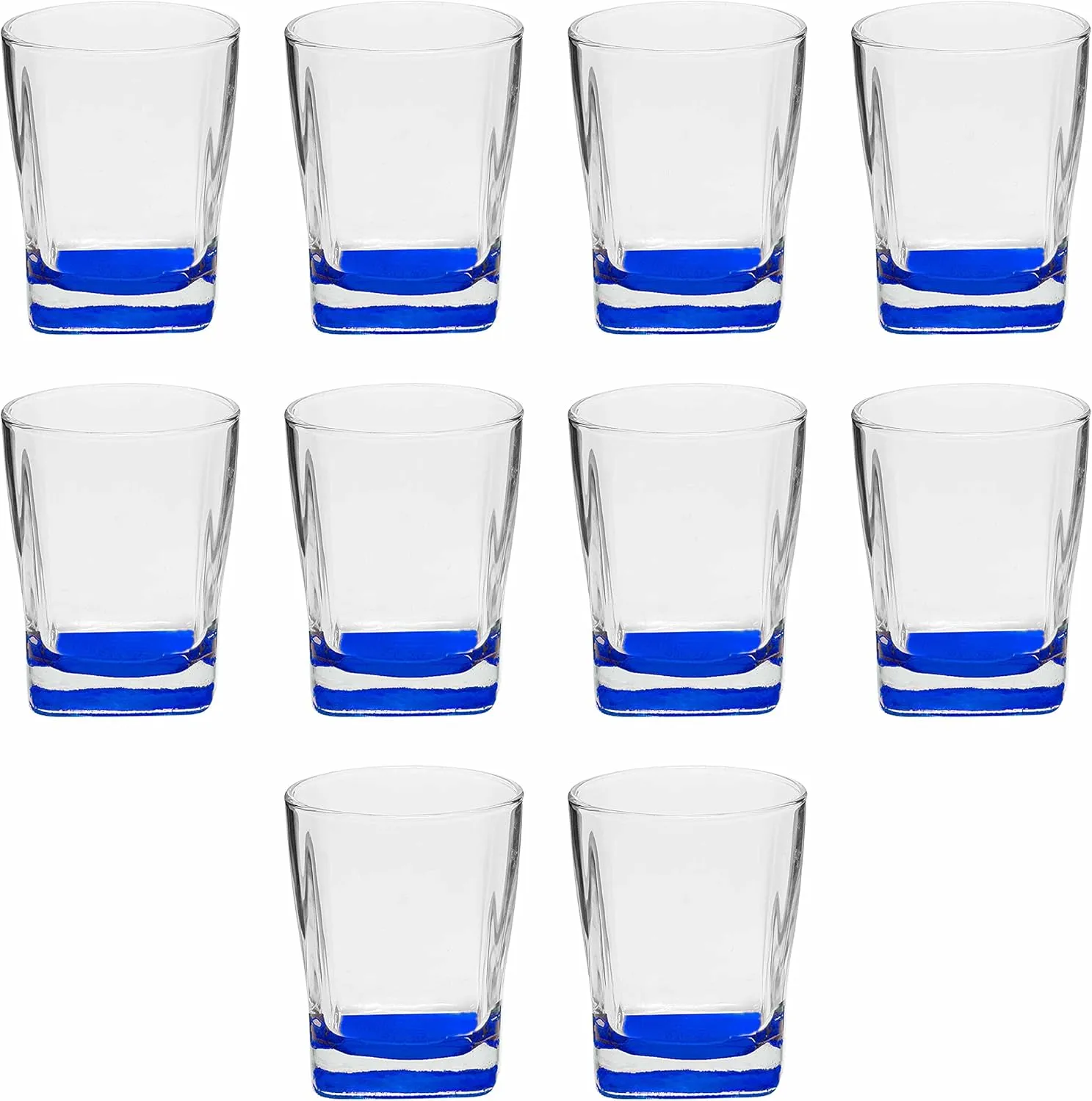 DISCOUNT PROMOS 10 Verona Whiskey Glasses Set, 11 oz. - Durable, Thick Base, Color Bottom, Barware - Blue
