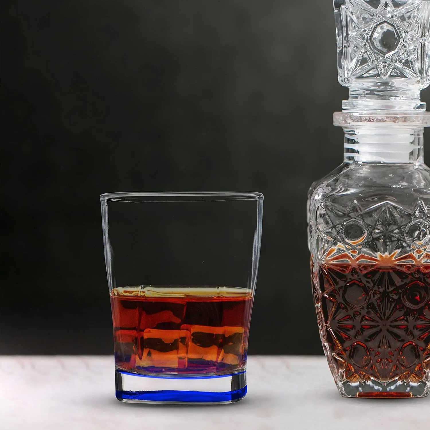 DISCOUNT PROMOS 10 Verona Whiskey Glasses Set, 11 oz. - Durable, Thick Base, Color Bottom, Barware - Blue