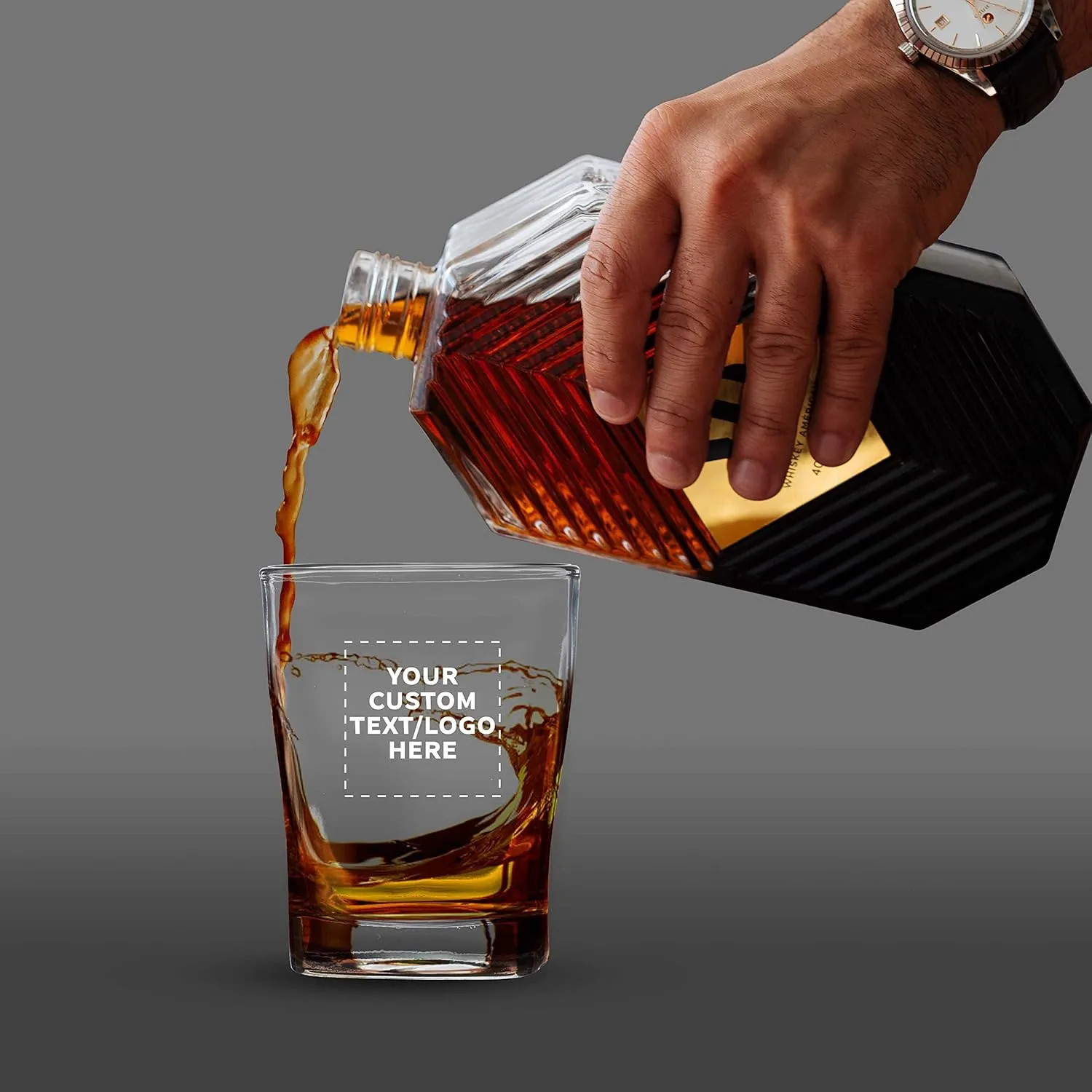DISCOUNT PROMOS 100 Verona Whiskey Glasses Set, 11 oz. - Customizable Text, Logo - Durable, Thick Base, Color Bottom, Barware - Clear