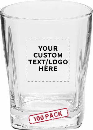 DISCOUNT PROMOS 100 Verona Whiskey Glasses Set, 11 oz. - Customizable Text, Logo - Durable, Thick Base, Color Bottom, Barware - Clear