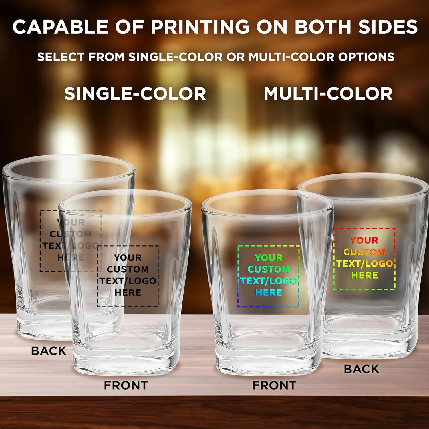 DISCOUNT PROMOS 100 Verona Whiskey Glasses Set, 11 oz. - Customizable Text, Logo - Durable, Thick Base, Color Bottom, Barware - Clear