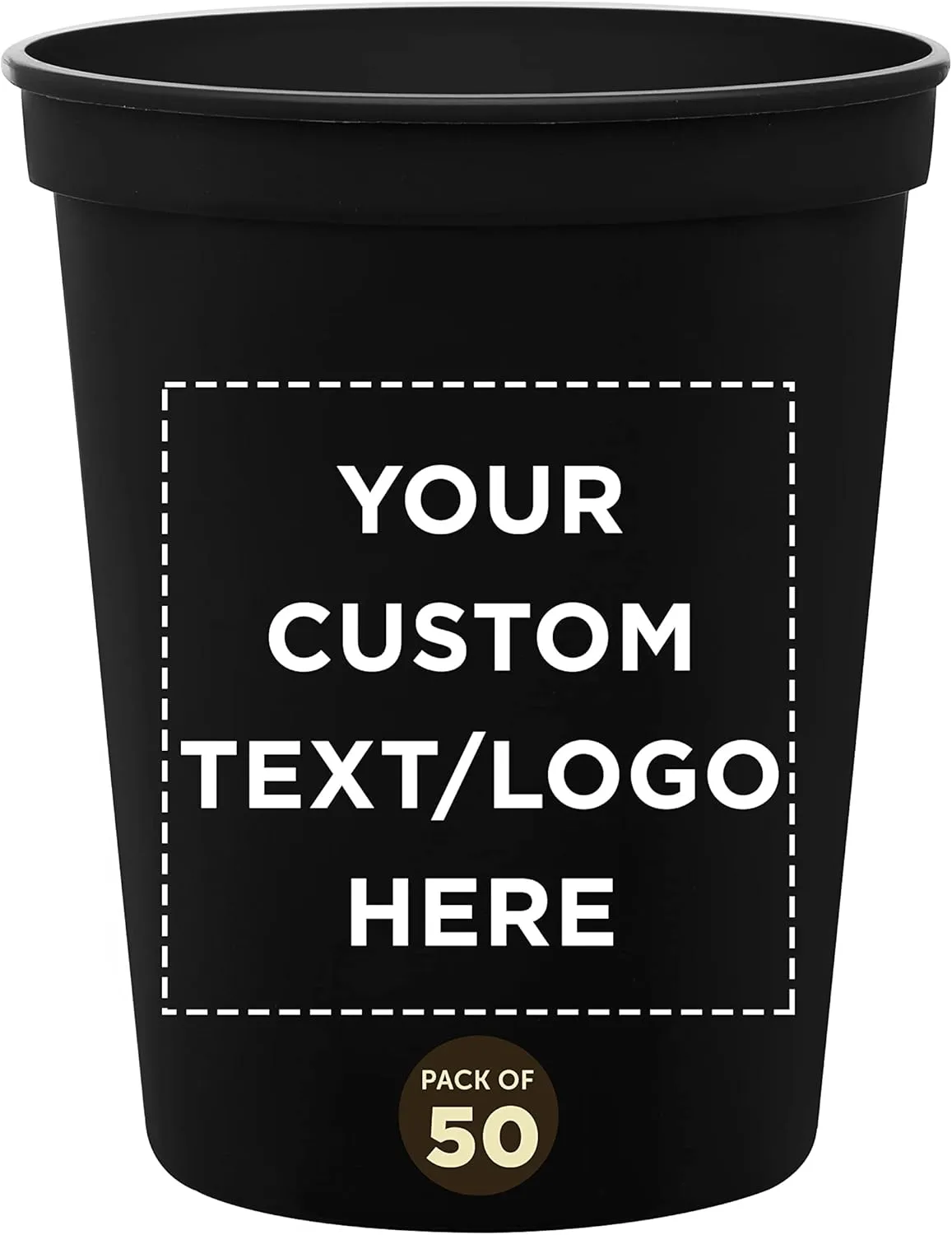DISCOUNT PROMOS Custom Plastic Stadium Cups 16 oz. Set of 50, Personalized Bulk Pack - Perfect for Birthdays, Weddings, Picnic, Beach, Parties - Black