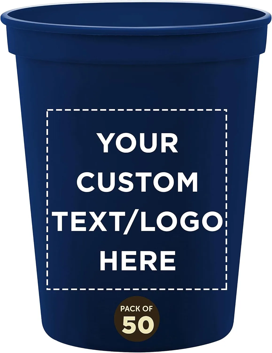DISCOUNT PROMOS Custom Plastic Stadium Cups 16 oz. Set of 50, Personalized Bulk Pack - Perfect for Birthdays, Weddings, Picnic, Beach, Parties - Navy Blue