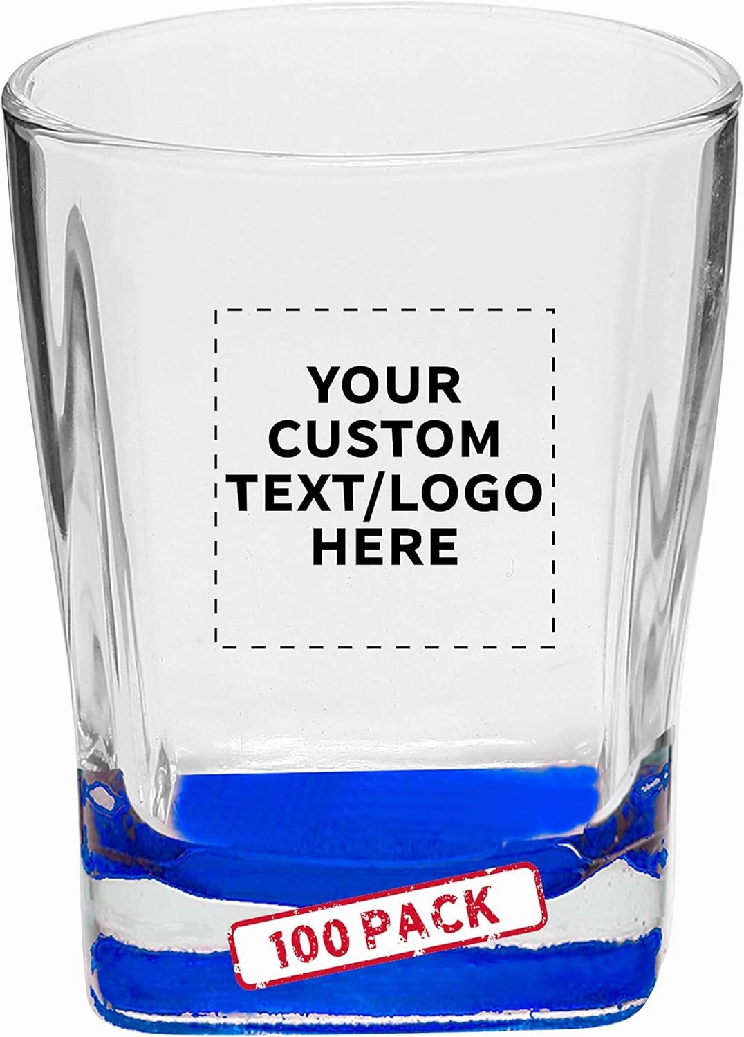 DISCOUNT PROMOS 100 Verona Whiskey Glasses Set, 11 oz. - Customizable Text, Logo - Durable, Thick Base, Color Bottom, Barware - Blue