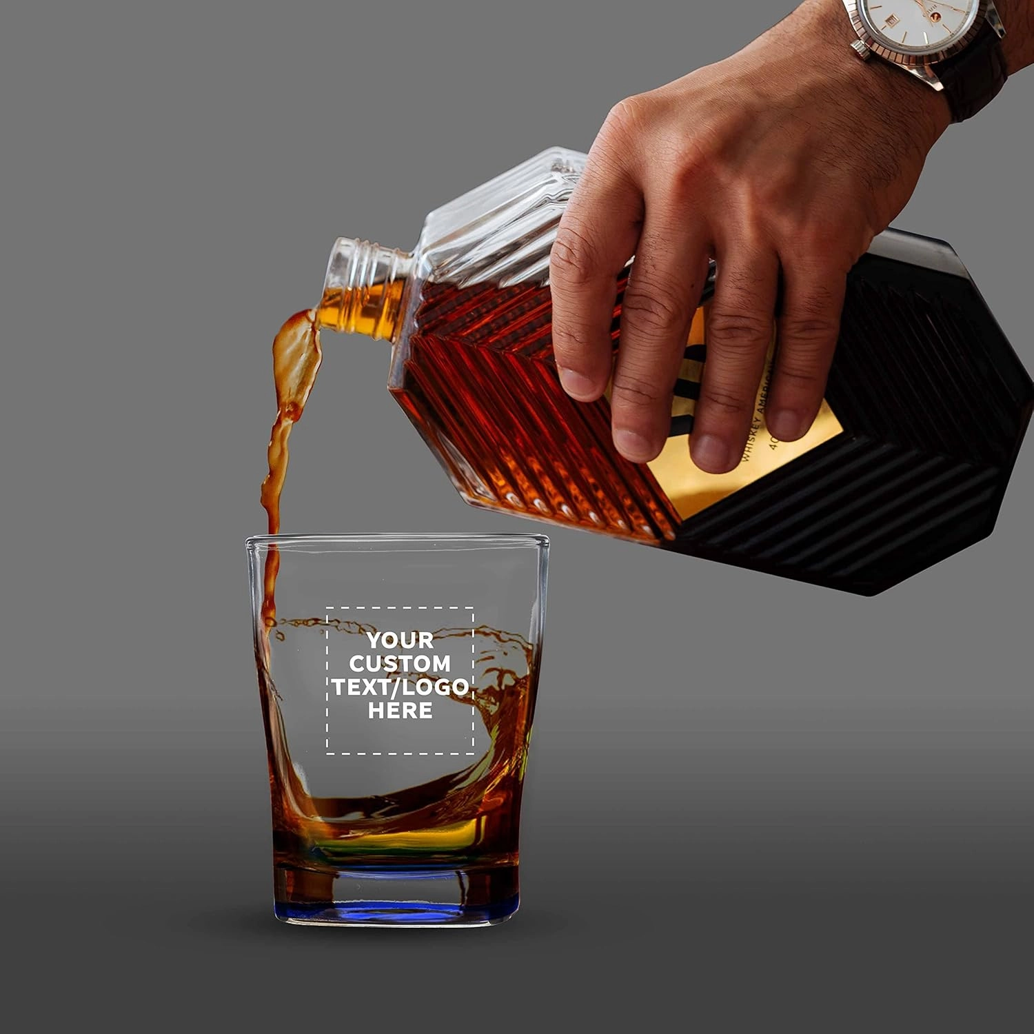 DISCOUNT PROMOS 100 Verona Whiskey Glasses Set, 11 oz. - Customizable Text, Logo - Durable, Thick Base, Color Bottom, Barware - Blue