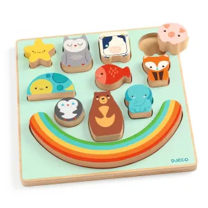 DJECO Puzz & Boom Rainbow Puzzle - Adorable Animal Wooden Puzzle for Toddlers & Preschoolers - Fun & Learning Activity for Family & Friends - Engaging Wooden Toy for Children 18  Months