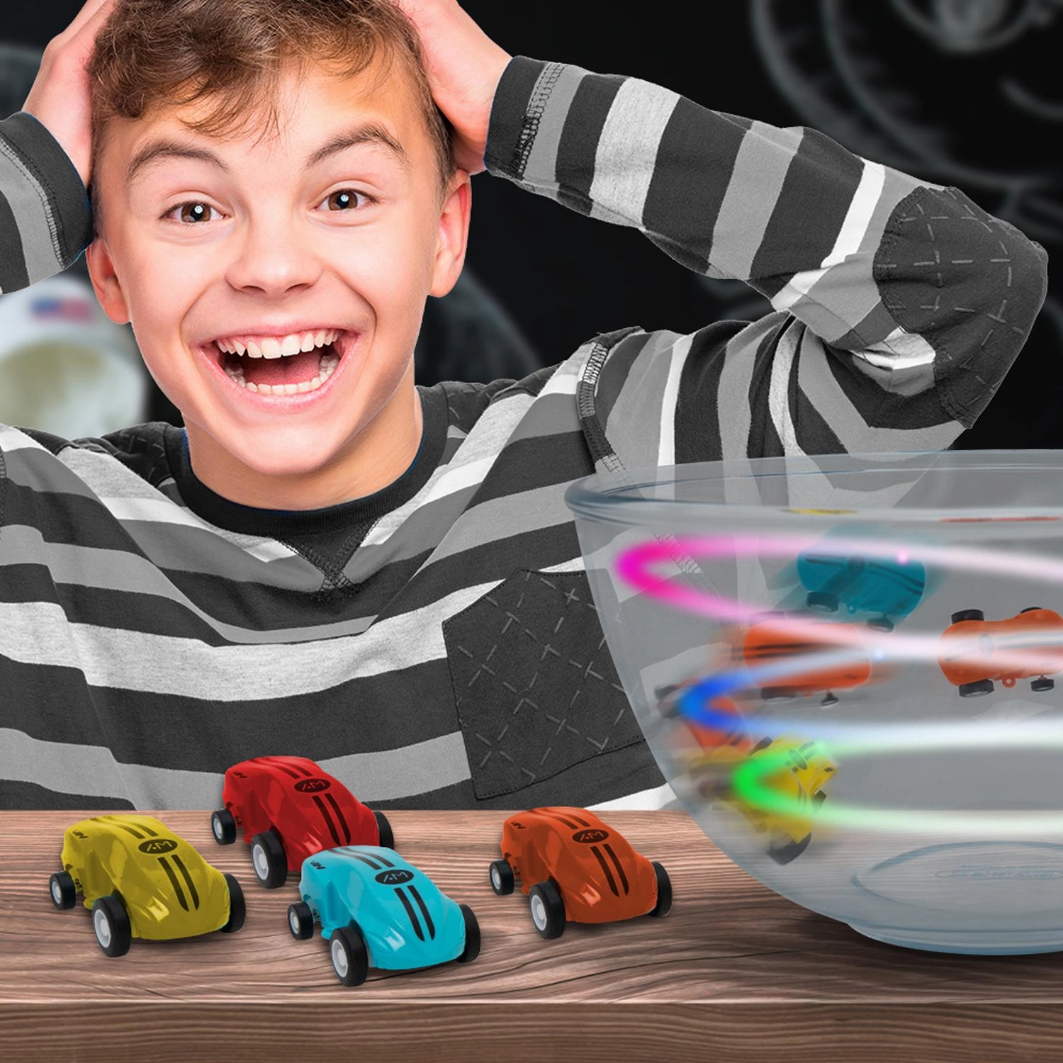 Doodle Mini Car Spinner with Flashing Lights, Yellow