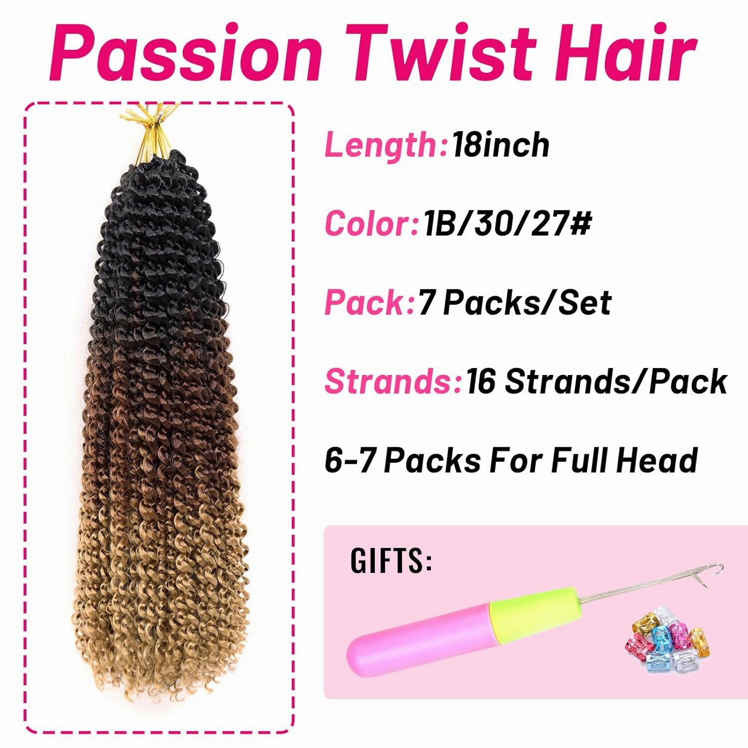 Dorsanee Ombre Brown Passion Twist Hair 18 Inch 7 Packs Water Wave Crochet Hair Long Bohemian Curly Braiding Hair for Butterfly Locs, Faux Locs, Boho Style Spring Twist Crochet Braids (1B/30/27#)