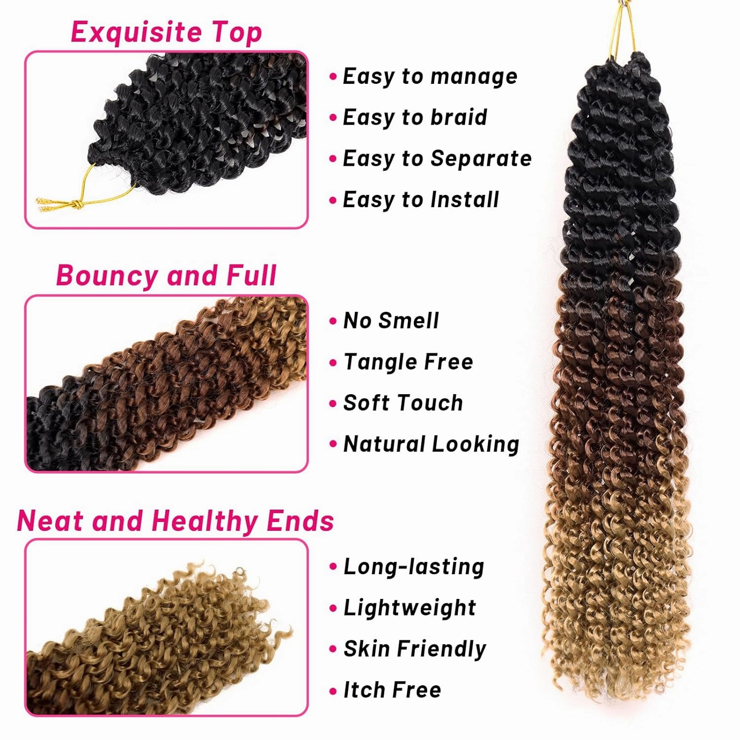 Dorsanee Ombre Brown Passion Twist Hair 18 Inch 7 Packs Water Wave Crochet Hair Long Bohemian Curly Braiding Hair for Butterfly Locs, Faux Locs, Boho Style Spring Twist Crochet Braids (1B/30/27#)