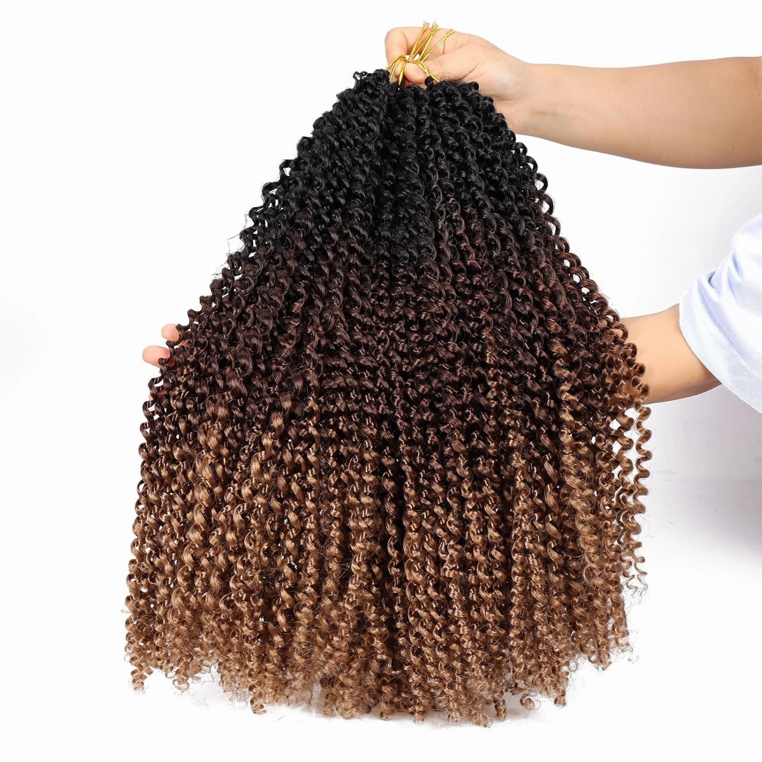 Dorsanee Ombre Brown Passion Twist Hair 18 Inch 7 Packs Water Wave Crochet Hair Long Bohemian Curly Braiding Hair for Butterfly Locs, Faux Locs, Boho Style Spring Twist Crochet Braids (1B/30/27#)
