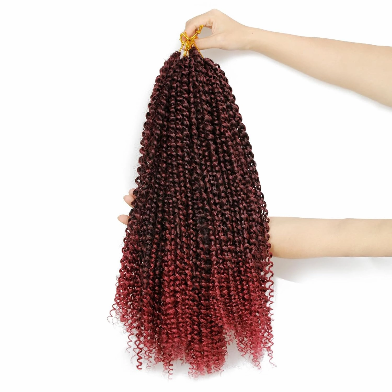 Dorsanee Ombre Burgundy Passion Twist Hair 18 Inch 7 Packs Water Wave Crochet Hair Long Bohemian Curly Braiding Hair for Butterfly Locs, Faux Locs, Boho Style Spring Twist Crochet Braids (TBug#)